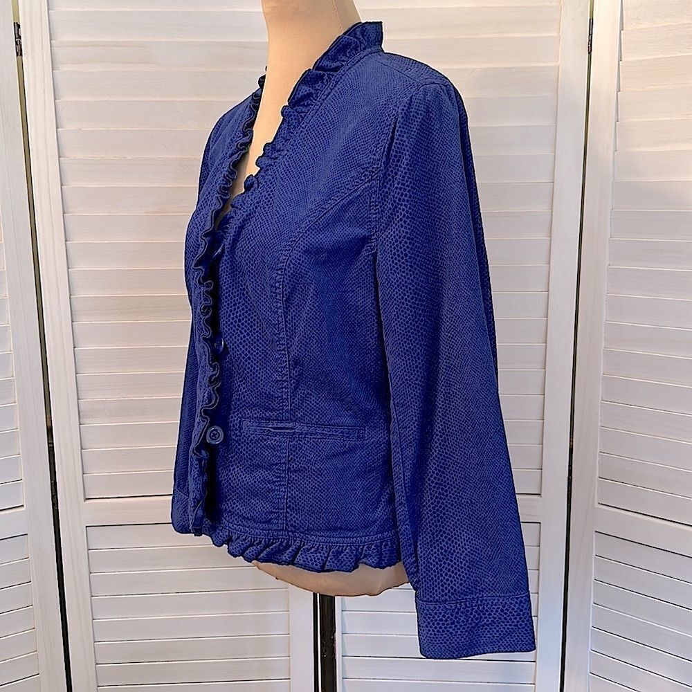 Chico's Corduroy Jacket Size 1 (8) Snake Print Stretch Ruffled - Picture 7 of 15